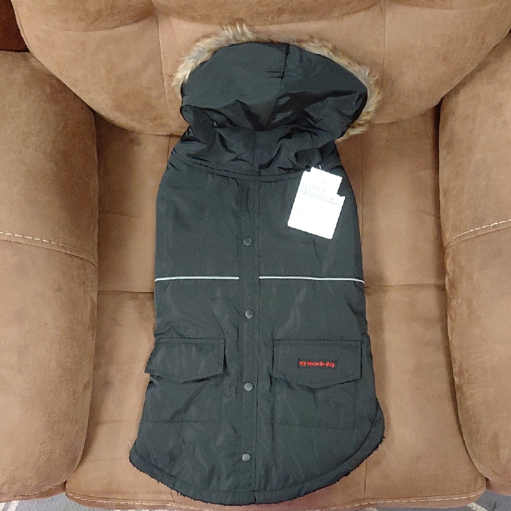 Dog Winter Coat with Hood - Black
